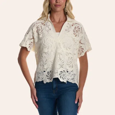 Yura Women's White Scalloped Crochet Lace Top