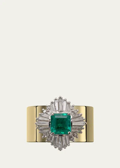 Yutai 18k Yellow Gold And Platinum Revive Ring With Emerald And Diamonds In Green Emerald
