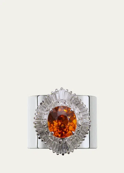 Yutai Platinum Spessartine Garnet And Diamond Revive Ring In Orange Spesssarti