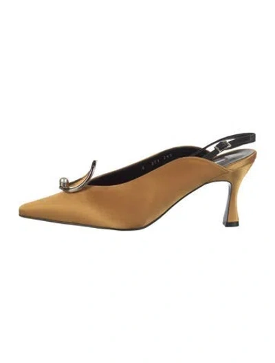 Pre-owned Yuul Yie Satin Leather Trim Embellishment Slingback Pumps In Yellow