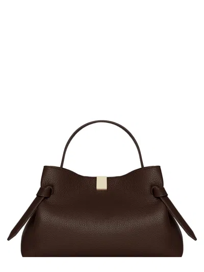 Yuzefi Textured Leather Shoulder Bag With Unique Silhouette In Black