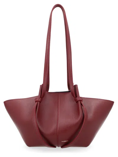 Yuzefi Bovine Leather Elongated Mochi Shoulder Bag In Burgundy