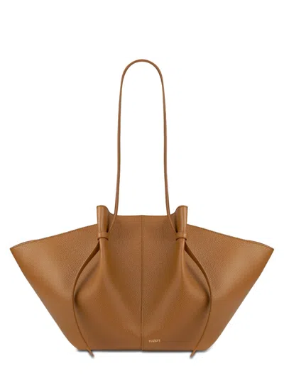 Yuzefi Bovine Leather Elongated Mochi Tote Bag In Brown