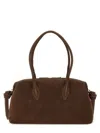 Yuzefi Rectangular Suede Shoulder Bag With Detachable Strap In Brown
