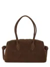 Yuzefi Rectangular Suede Shoulder Bag With Detachable Strap In Brown
