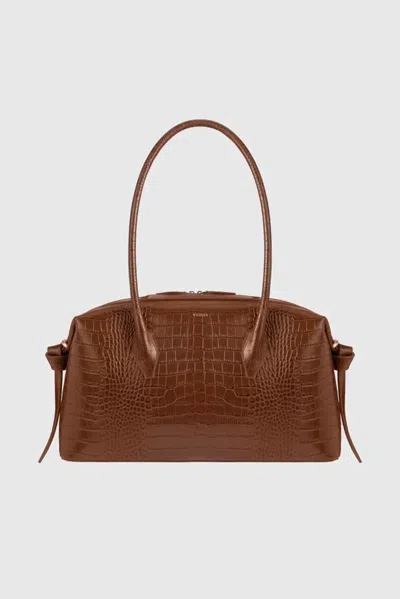 Yuzefi Brioche Croc-effect Leather Shoulder Bag In Brown