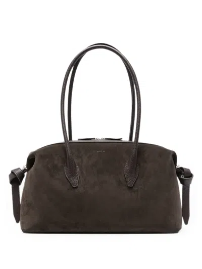 Yuzefi Brioche Duffle Suede Leather Shoulder Bag In Brown