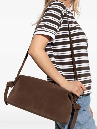 Yuzefi Brioche Knotted Suede Shoulder Bag In Brown