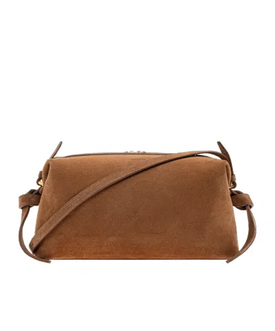 Yuzefi Brioche Knotted Suede Shoulder Bag In Brown