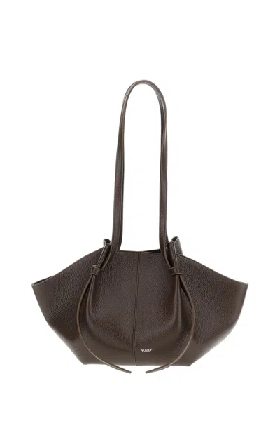 Yuzefi Brown Mochi Pebble Grain Leather Tote Bag