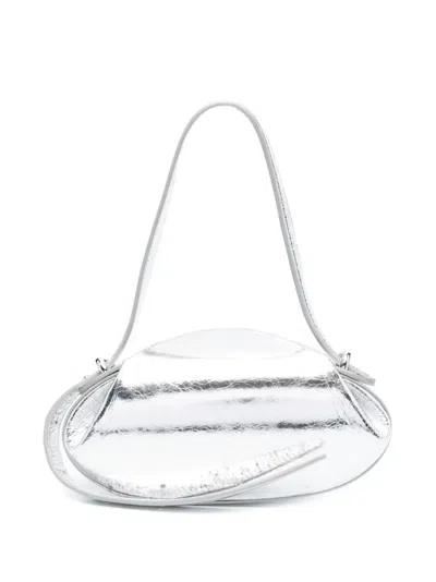 Yuzefi Dinner Roll Cracked-leather Shoulder Bag In Silver
