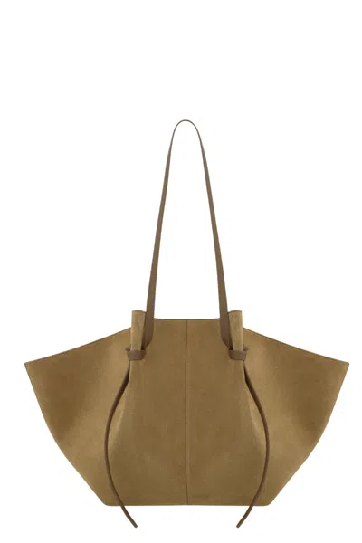 Yuzefi Fennel Large Mochi Knot Handle Suede Tote Bag In Beige