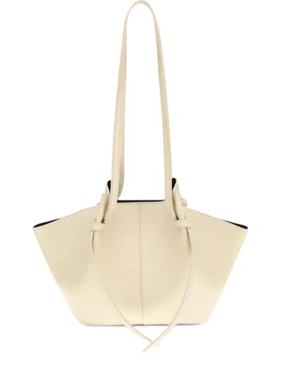 Yuzefi Grained Leather Tote Handbag With Adjustable Knot Shoulder Strap - Magnetic Closure, 40.5 Cm  In White