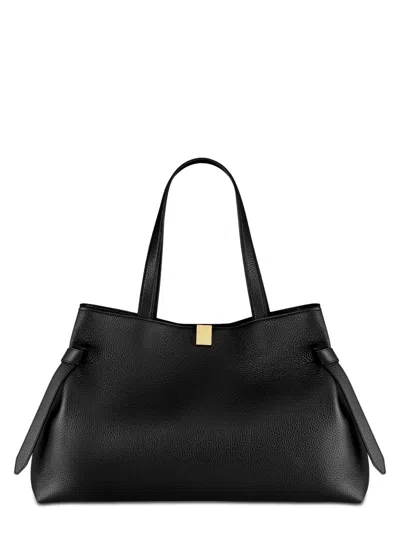 Yuzefi Gyoza Elongated Bovine Leather Tote Bag In Black