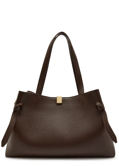Yuzefi Gyoza Grained Leather Tote Bag In Brown