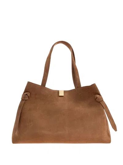Yuzefi Gyoza Knotted Suede Tote Bag In Brown