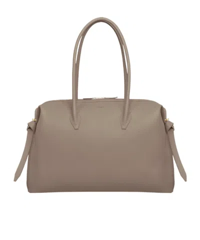 Yuzefi Large Brioche Duffle - Taupe Pebble Grained Leather In Brown