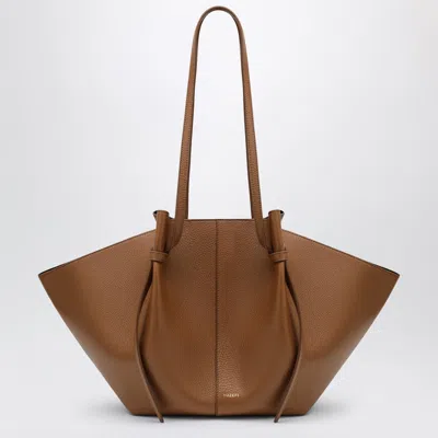 Yuzefi Large Mini Mochi Bag In Pebble-grained Leather In Brown