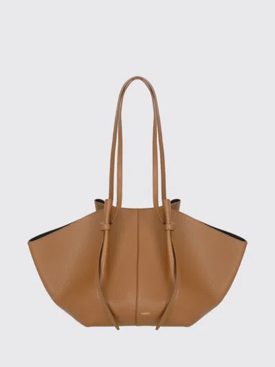 Yuzefi Large Mochi Shoulder Bag In Grained Leather With Laminated Logo In Brown