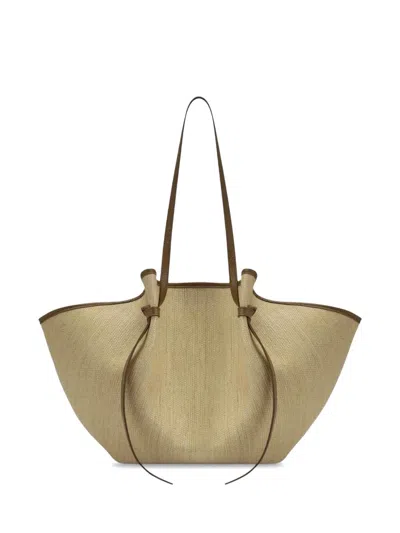 Yuzefi Large Mochi Woven Shoulder Bag In Nude