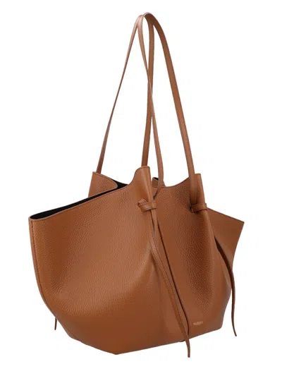 Yuzefi Large Pebble Grain Leather Shoulder Bag In Brown