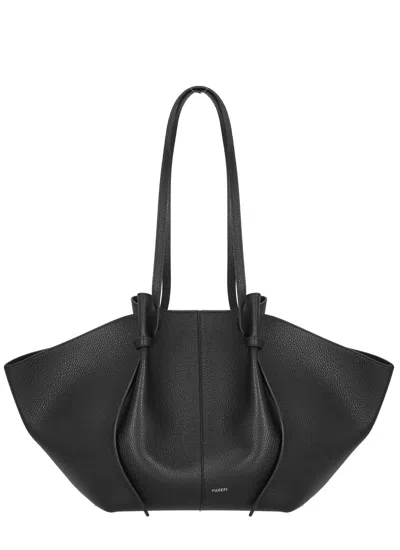 Yuzefi Large Pebbled Leather Tote Bag With Adjustable Handles In Black