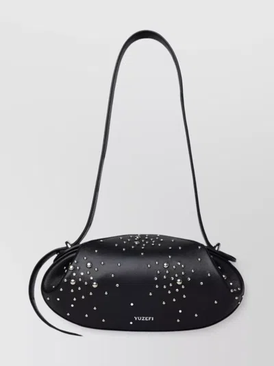 Yuzefi Leather Bag With Studded Embellishments And Curved Silhouette In Black