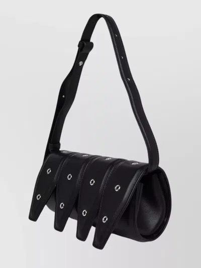 Yuzefi Leather Cylindrical Shoulder Bag Eyelets In Black