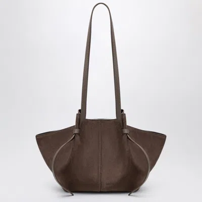 Yuzefi Suede Tote Bag Long Handles Structured Shape In Brown