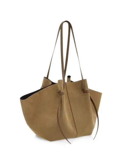 Yuzefi Mochi Pleated Suede Shoulder Bag In Brown