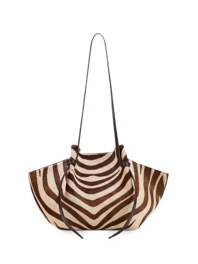 Yuzefi Zebra Print Mochi Pony Leather Tote Bag In Brown
