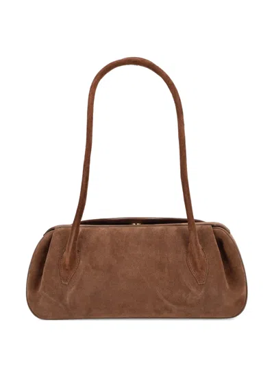 Yuzefi Oyster Small Suede Shoulder Bag In Brown