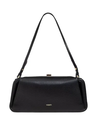 Yuzefi Oyster Pebbled Leather Shoulder Bag In Black