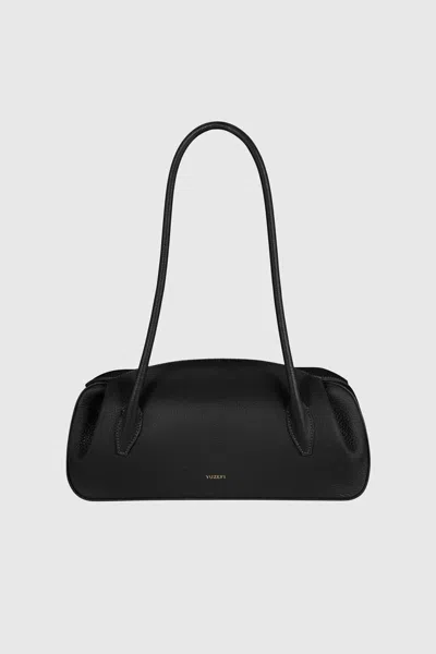 Yuzefi Oyster Shoulder Bag Black Leather