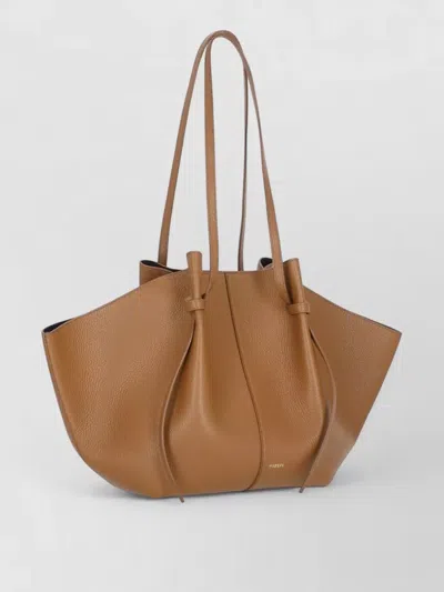 Yuzefi Pebbled Leather Shopper Bag Adjustable Handles In Brown