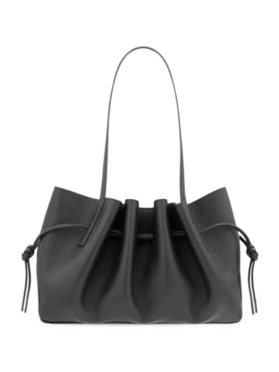 Yuzefi Scallop-shoulder-bag-pebble-grain-leather Svart In Animal Print
