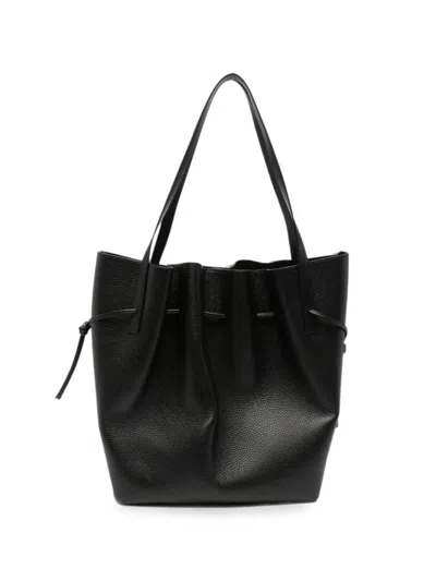 Yuzefi Scallop Leather Tote Bag In Black