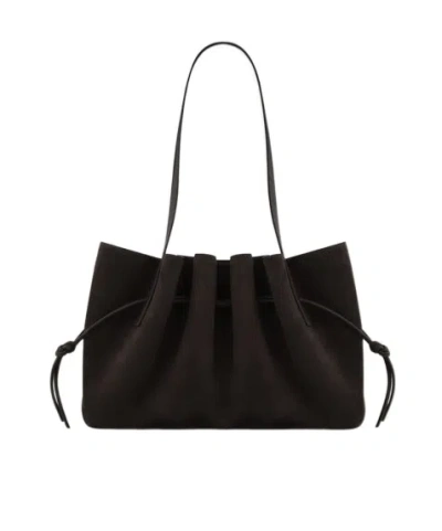 Yuzefi Scallop Shoulder Bag - Ganache Suede In Black