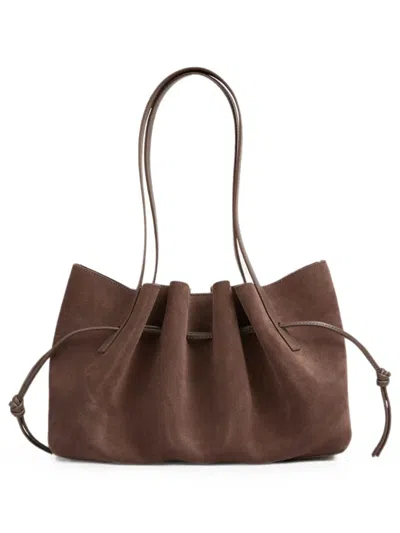 Yuzefi Scallop Ruched-suede Shoulder Bag In Brown
