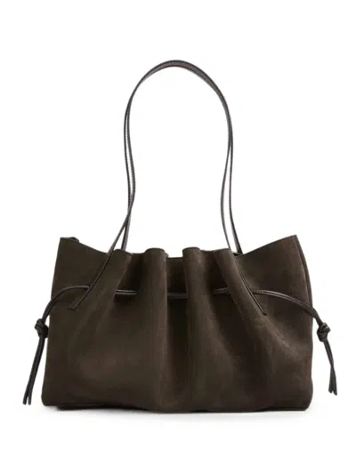 Yuzefi Scallop Suede Shoulder Bag In Black
