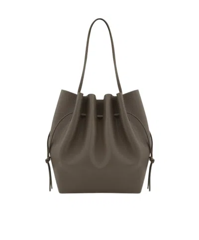 Yuzefi Scallop Tote - Taupe Pebble Grained Leather In Black