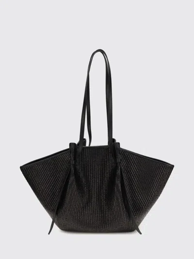 Yuzefi Large Raffia Mochi Shoulder Bag In Black