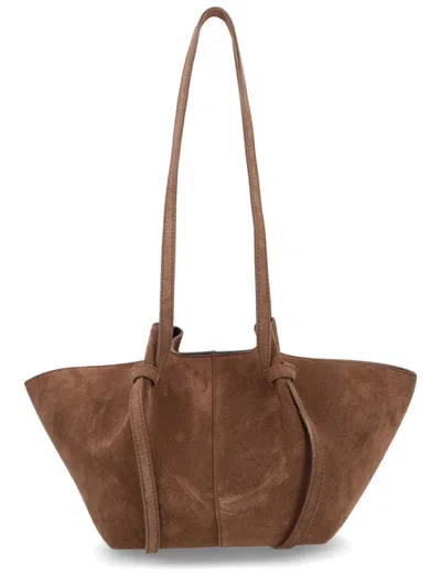 Yuzefi Mochi Suede Shoulder Bag Long Handles In Brown