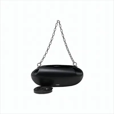 Yuzefi Smooth Leather Shoulder Bag With Metallic Accents In Black