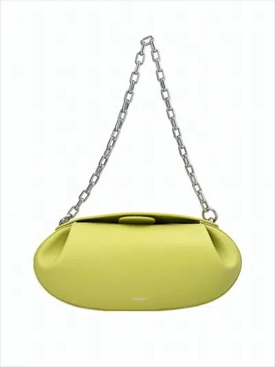 Yuzefi Smooth Leather Shoulder Bag With Silver Chain Strap In White