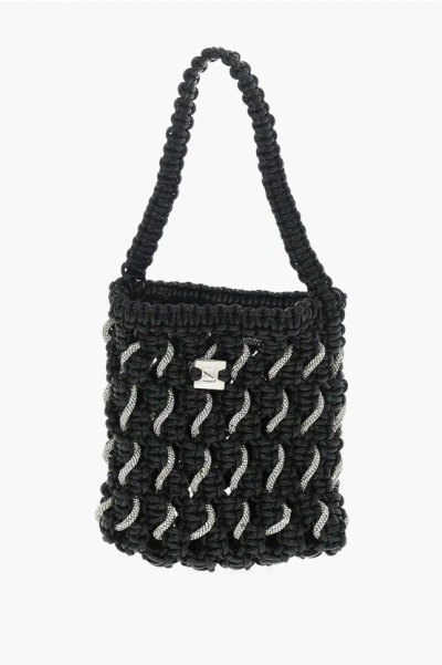 Yuzefi Solid Colour Shoulder Bag With Braided Design And Rhinestone In Burgundy