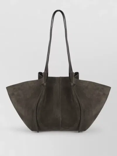 Yuzefi Winged Brown Suede Leather Tote Bag With Adjustable Handles