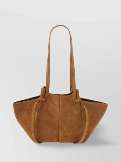 Yuzefi Suede Shoulder Bag With Double Handles And Knotted Accents