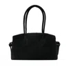 Yuzefi Rectangular Suede Shoulder Bag With Top Handles In Black