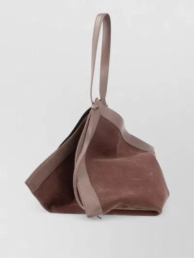 Yuzefi Suede Tote Bag Dual Handles Trim In Black